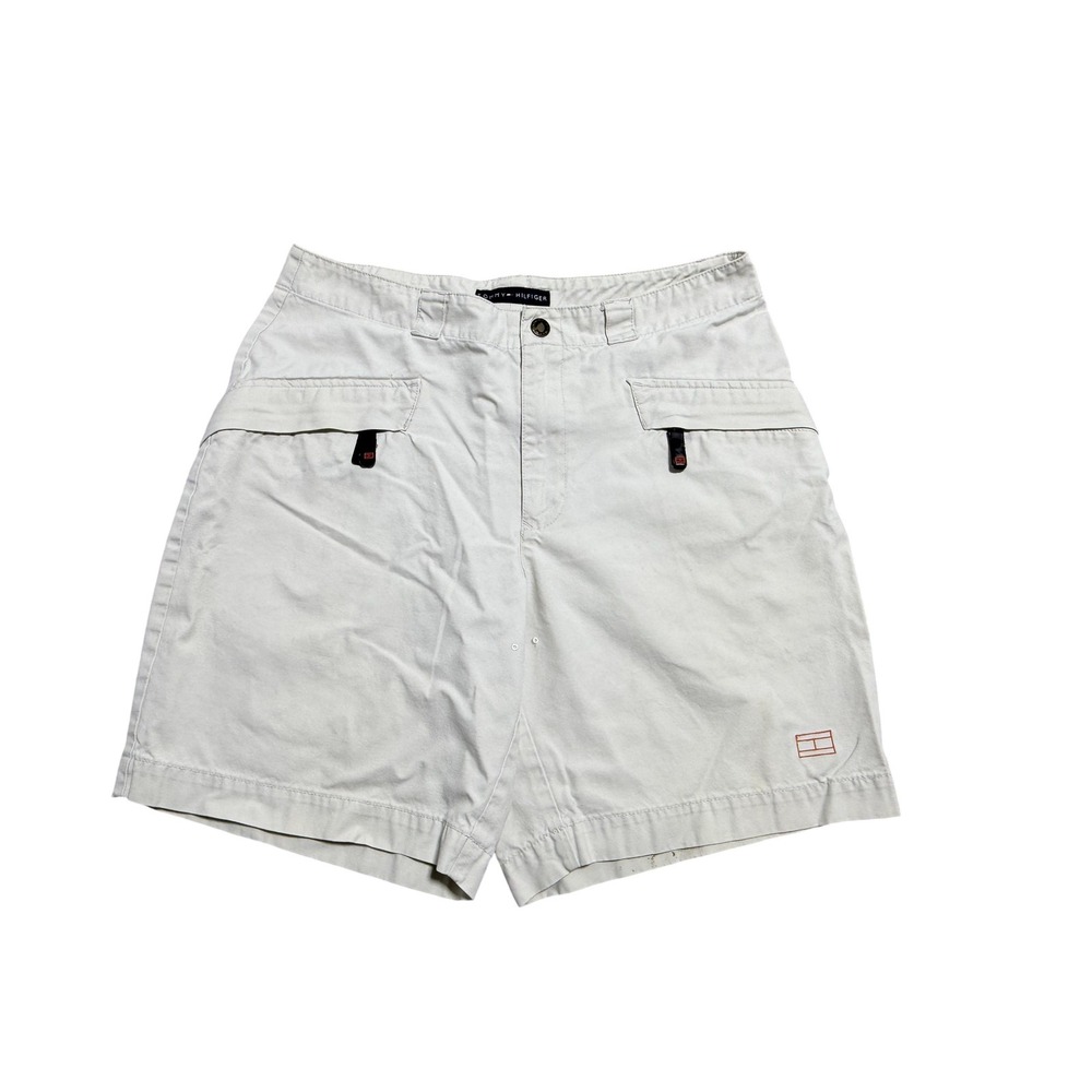 Vintage Tommy Hilfiger Shorts Mens 33 White Cargo Cotton Utility Y2K Casual